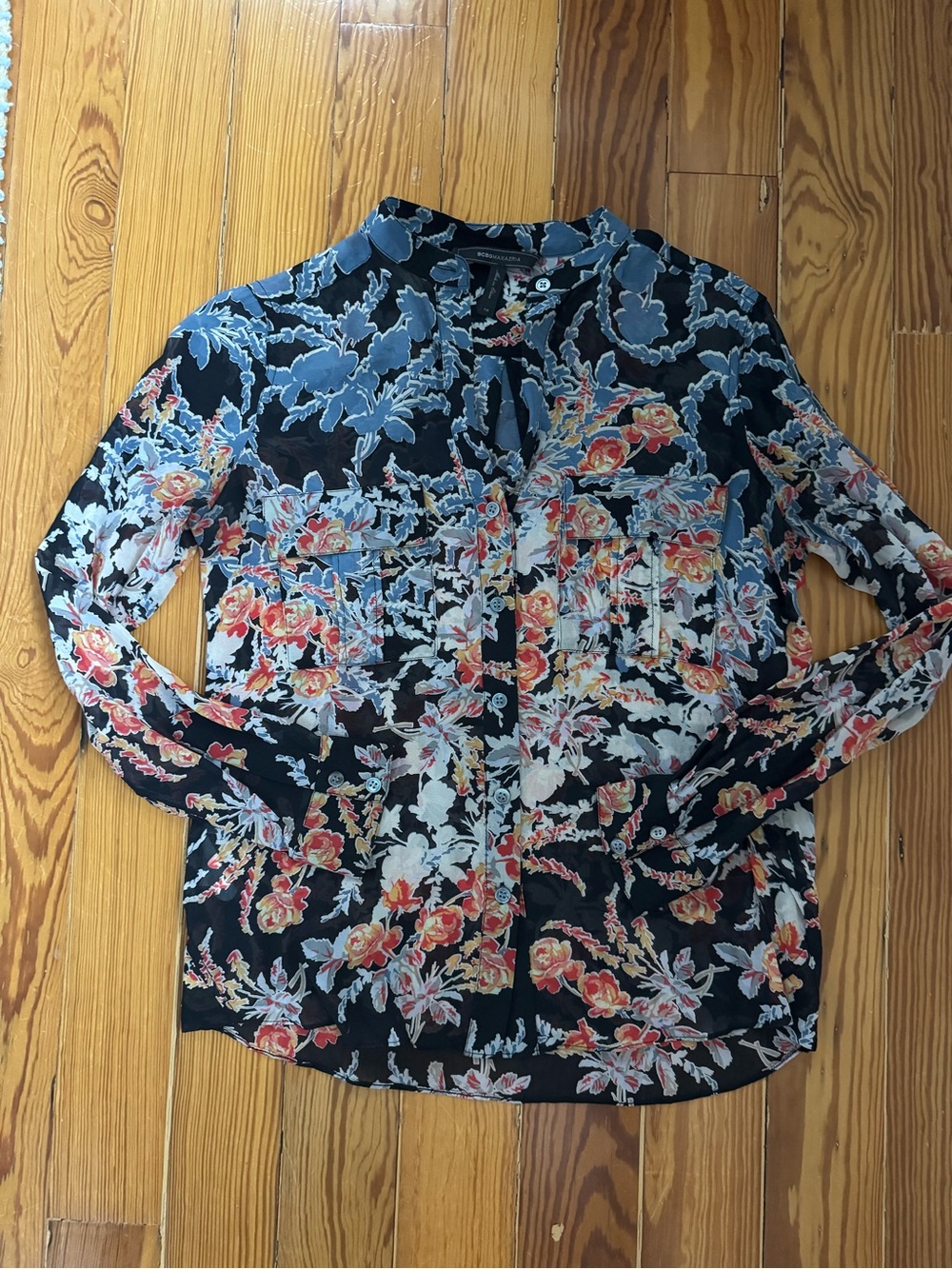 BCBGMaxAzria Black Floral Button-Down Shirt